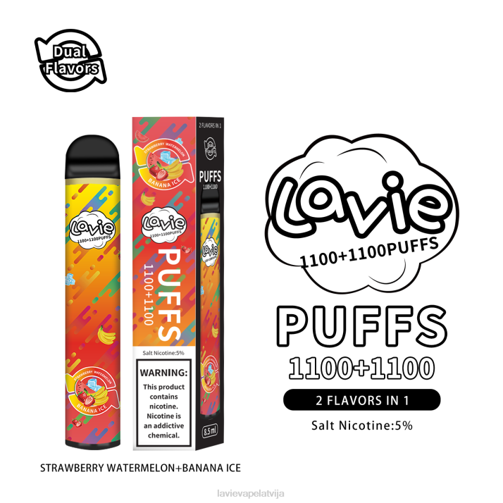 LAVIE BAR Switch 2200 uzpūtienu zemeņu arbūzu/banānu ledus 42L4295 - Lavie E Cigarette
